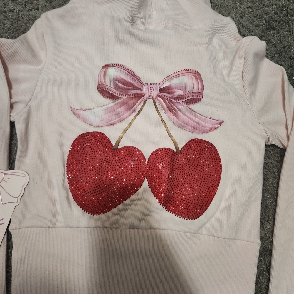 Lux Light Pink Hooded Zip Sweatshirt with Bow Keychain - Picture 7 of 7